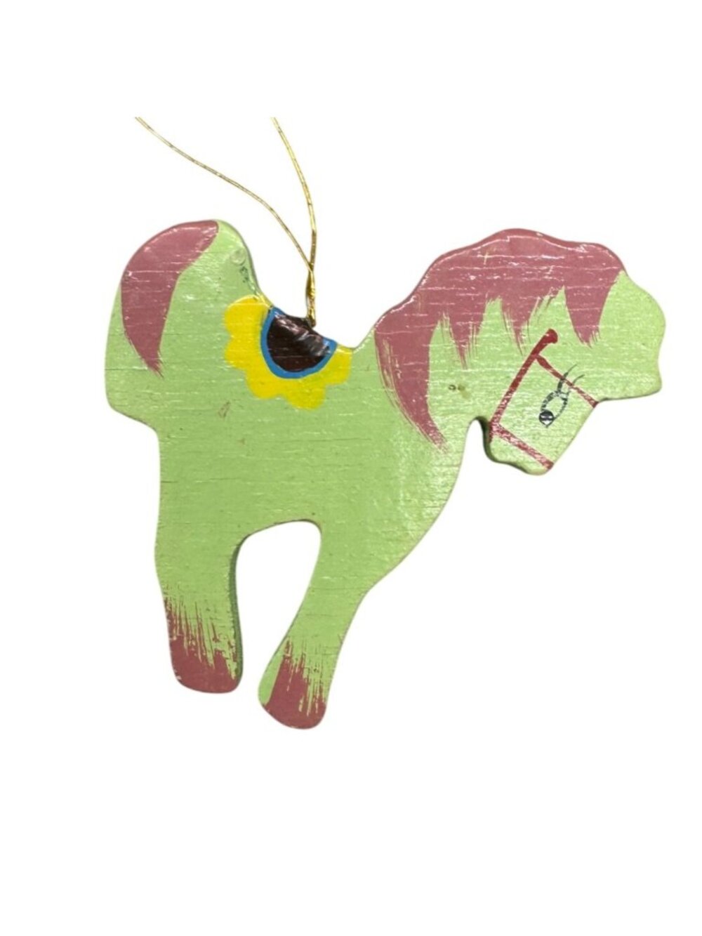 Handcrafted Painted Wood Horse Ornament With Gold String 2.5" READ